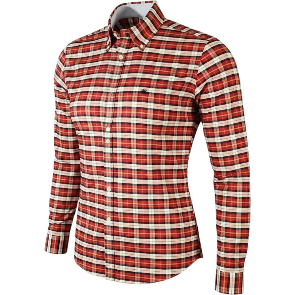 Brooks Brothers Shirt Mens Large Red Plaid Regent Fit Non Iron Golden Fleece